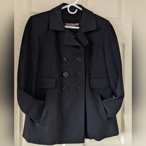 Women's Kenar Double Breasted Black Feminine Style Pea Coat sz 12 V. Good Cond!